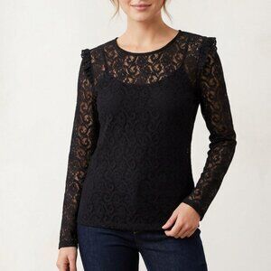Sheer Black Floral Lace Long Sleeve Top Womens Shirt Size Medium 1. State Blouse